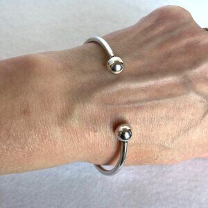 Sterling Silver 925 Thailand Removable Ball Bead Oval Cuff Charm Bracelet Sz 7
